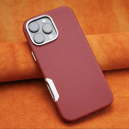 Luxury Leather MagSafe Magnetic Phone Case with Metal Hollow Buttons for iPhone