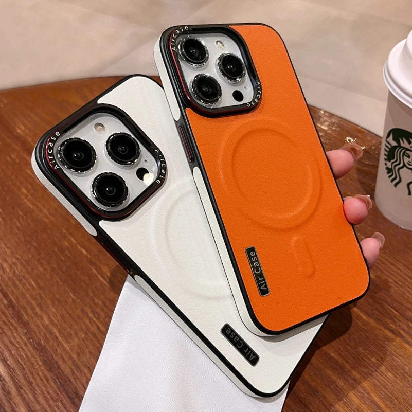 Premium Two-Tone Leather MagSafe Magnetic Shockproof Case for iPhone