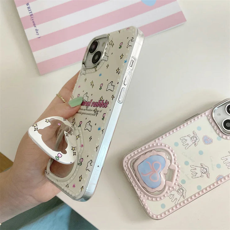 Cute Chic Makeup Mirror Holder Phone Case Cover For iPhone 15 14 13 12 11 Pro Max