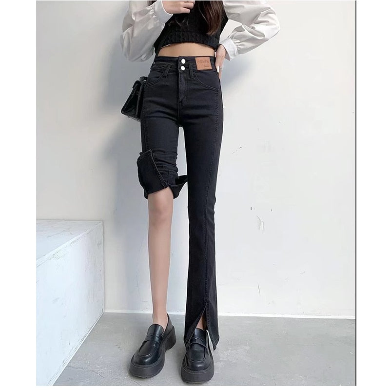 Stylish Trendy High Waist Stretch Slim Wide Leg Flared Boot Cut Denim Pants Jeans