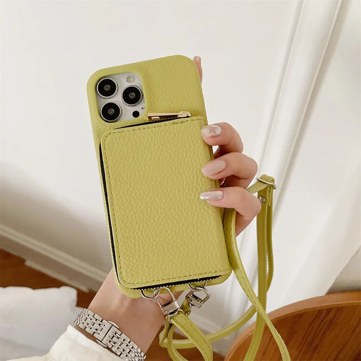 Luxury High Quality Crossbody Shoulder Zipper Wallet Strap Phone Case Cover For iPhone 15 14 13 Pro Max Plus