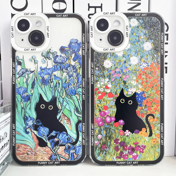 Impressionist Cat Cart Soft Phone Case for iPhone 15 14 13 12 Pro Max Pro Plus Mini