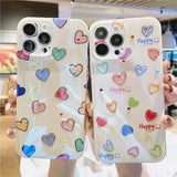 Cute Colorful Love Heart Phone Case Cover For iPhone 15 Pro Max 14 13 12 11 X XS XR 7 8 Plus