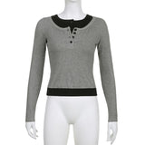 Basic Casual Streetwear Knit Long Sleeves Fashion Crop Top