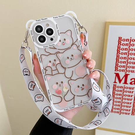 Cute Bear Cat Animal Design Strap Soft iPhone Protective Phone Case Cover