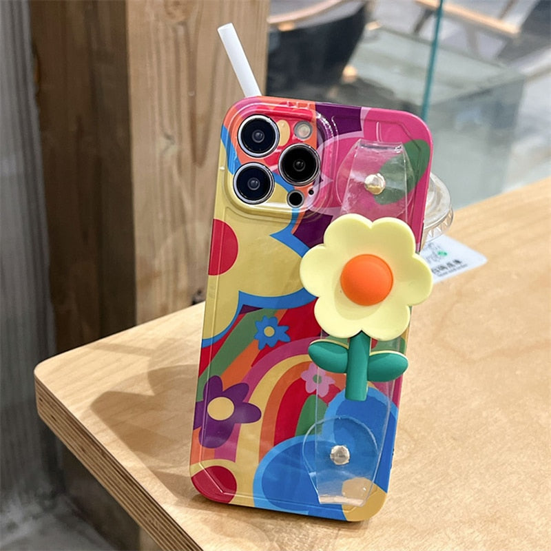 Cute Floral Flower Design Carrying Strap iPhone Phone Cover Case