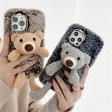 Adorable Cute Soft Teddy Bear Bunny Fluffy Phone Case Cover For iPhone 15 14 13 Pro 12 11 Pro Max 8 7 6S Plus SE