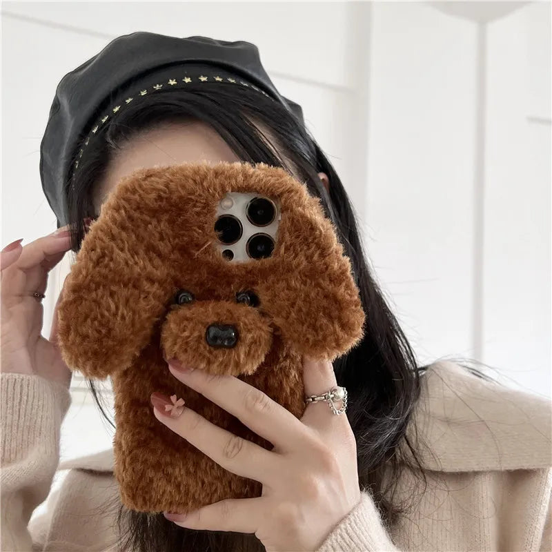 Cute 3D Teddy Dog Soft Fluffy Phone Phone Case Cover For iPhone 15 14 13 12 11 Pro Max Mini X XS XR 8 7 6 SE