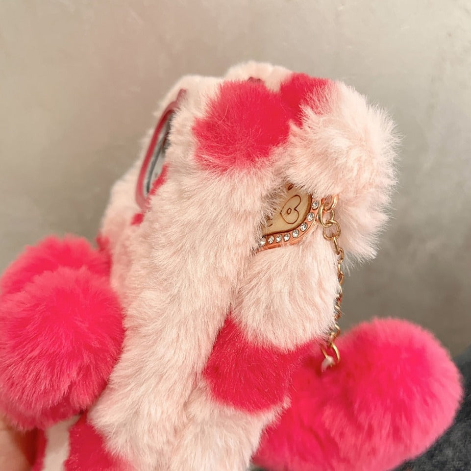 Beautiful Love Heart Design Fluffy Fur Plush iPhone Protective Phone Case Cover