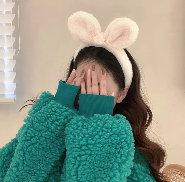 Cozy Fuzzy Rabbit Ears Soft Plush Fashion Makeup Hairband Headband
