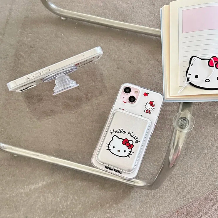 Cute Sanrio Hello Kitty Magnetic Card Wallet Bracket Holder MagSafe Wireless Charge Phone Case iPhone