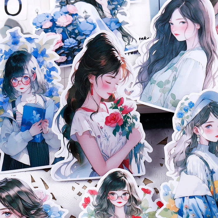 16pcs Beautiful Flower Girls Scrapbooking DIY Craft Decor Journal Sticker