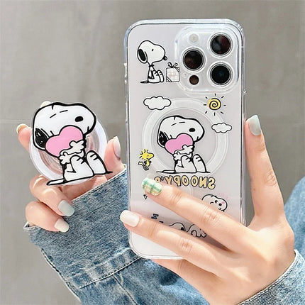 Cute Cartoon Snoopy MagSafe Holder Phone Case For iPhone 16 15 14 13 12 11 Pro Max Plus