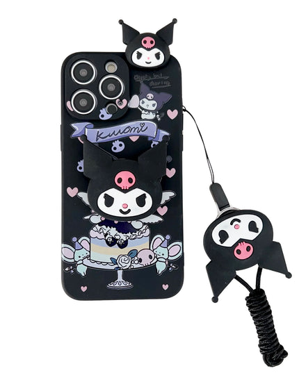 Cute Kuromi iPhone Case with Handy Holder And Strap