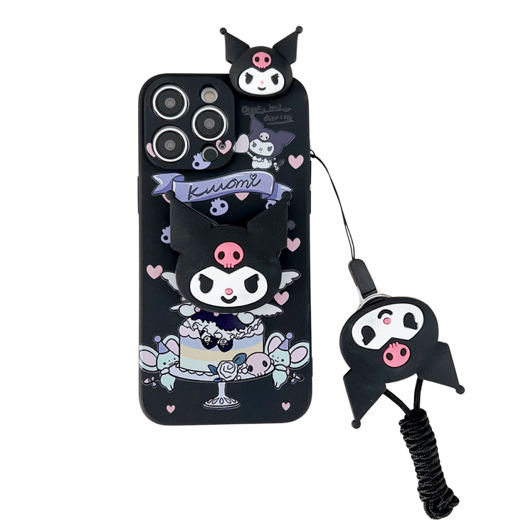 Cute Kuromi iPhone Case with Handy Holder And Strap