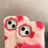 Beautiful Love Heart Design Fluffy Fur Plush iPhone Protective Phone Case Cover