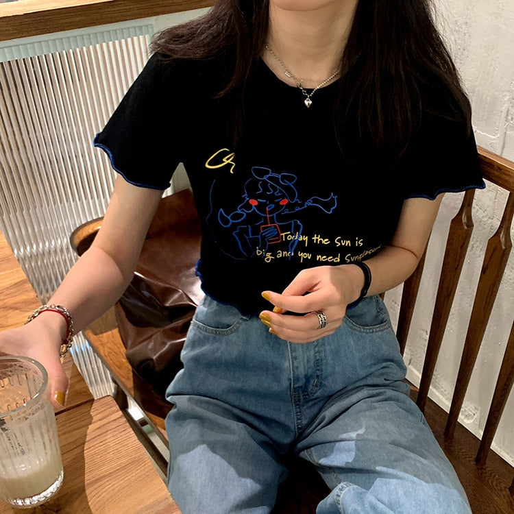 Cute Fashion Short Length Graphic Streetwear Crop Top T-shirt Tee