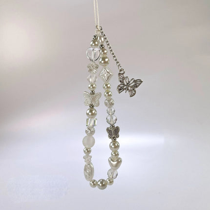 Beautiful Sparkling Butterfly Beaded Pearl Phone Keychain Wrist Hand Strap