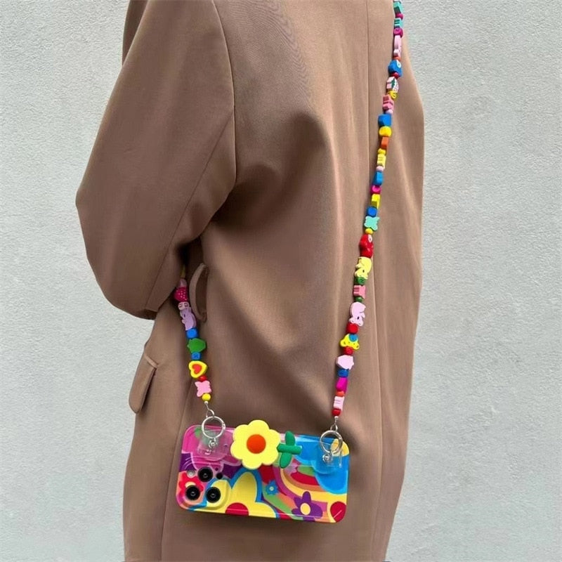 Cute Floral Flower Design Carrying Strap iPhone Phone Cover Case