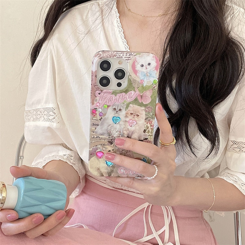 Adorable Cute Cat & Dog Design iPhone Phone Soft Cover Case
