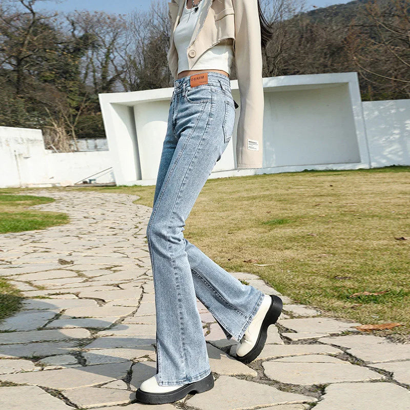 Stylish Trendy High Waist Stretch Slim Wide Leg Flared Boot Cut Denim Pants Jeans