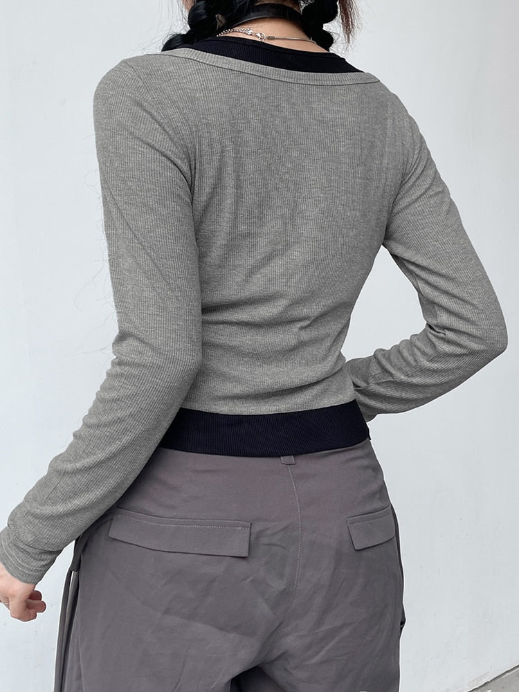 Basic Casual Streetwear Knit Long Sleeves Fashion Crop Top