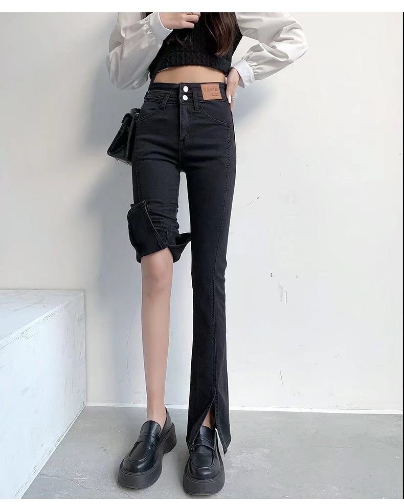 Stylish Trendy High Waist Stretch Slim Wide Leg Flared Boot Cut Denim Pants Jeans