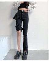 Stylish Trendy High Waist Stretch Slim Wide Leg Flared Boot Cut Denim Pants Jeans