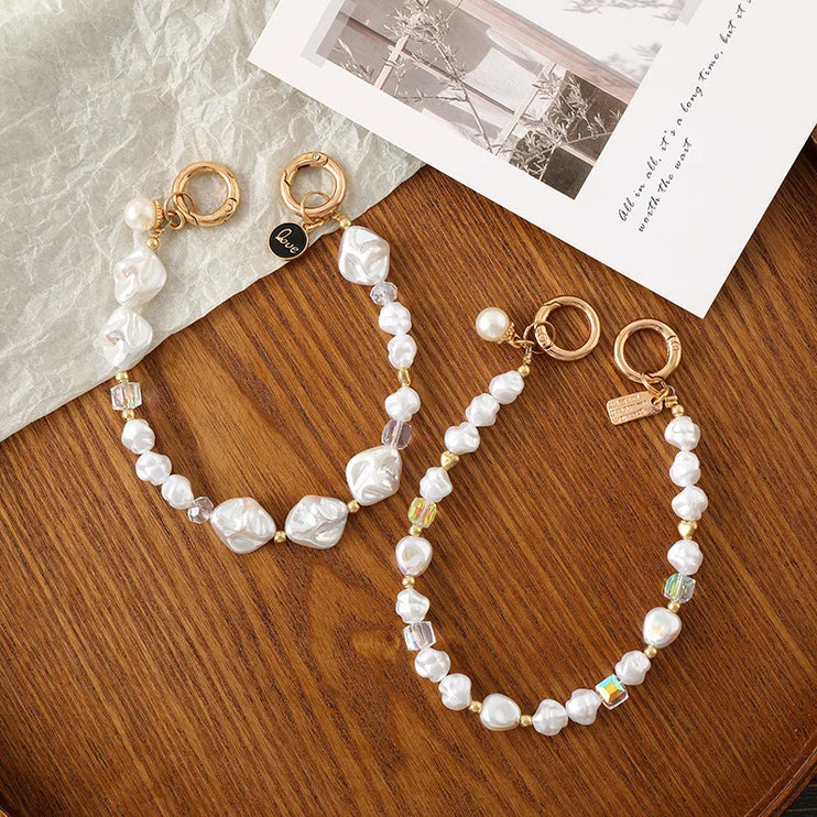 Baroque Pearl Phone Hand Chain - Elegant Beaded Wrist Strap for Bags & Phones