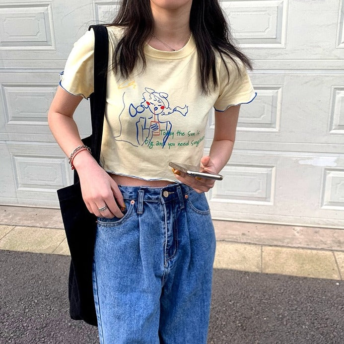 Cute Fashion Short Length Graphic Streetwear Crop Top T-shirt Tee