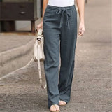 Solid Casual Cotton Linen Loose Wide Leg Fashion Trousers Pants