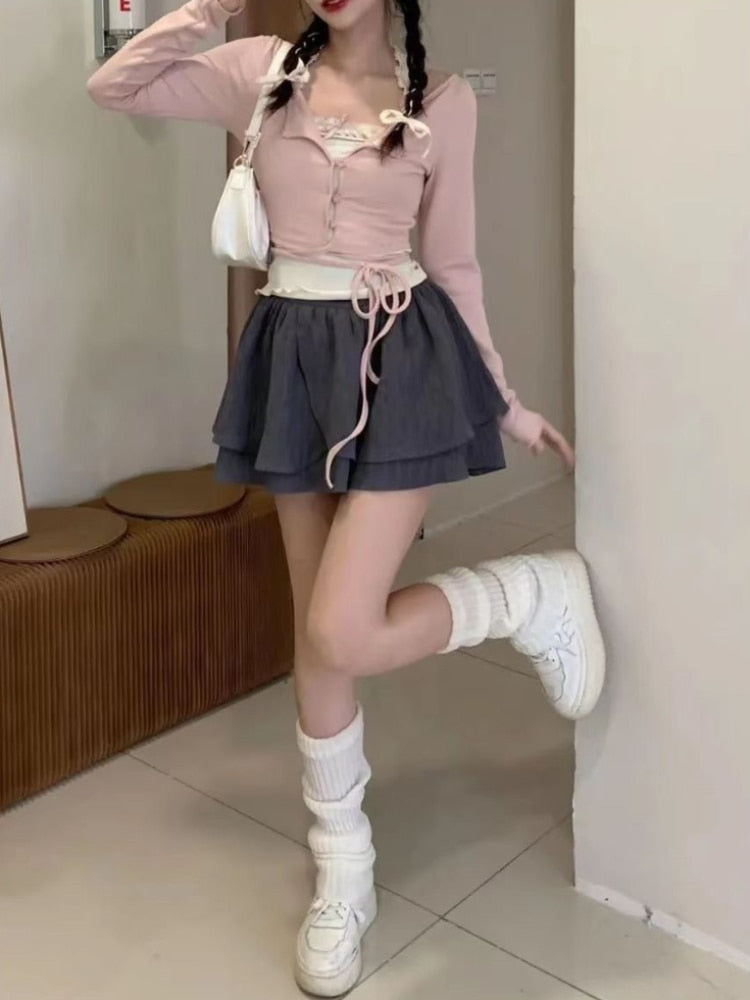 Sweet Cute Gray Ruffled Layered Fashion Mini Skirt