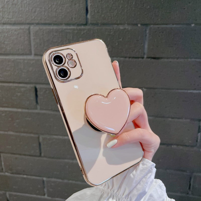Heart Shaped Back Stand Holder iPhone Protective Phone Case Cover