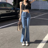 Stylish Trendy High Waist Stretch Slim Wide Leg Flared Boot Cut Denim Pants Jeans