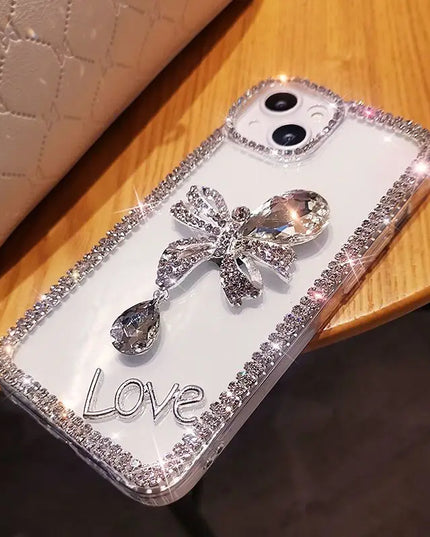 Sparkling Glamour Crystal Bow Love Phone Case Cover For Samsung Galaxy S24 S23 S22 Ultra S21 S20 FE Note 20 10 Plus