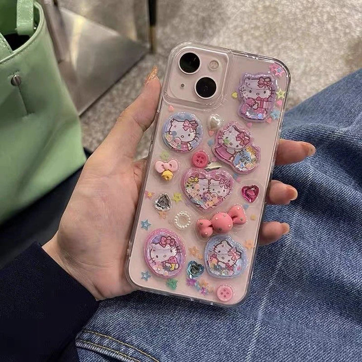 Cute Hello Kitty Sanrio Quicksand Phone Case Cover for iPhone 15 14 13 12 11 Pro Max Mini