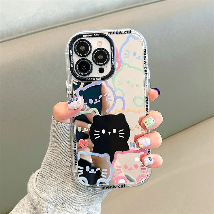 Cute Cat Mirror Phone Case Cover for iPhone 15 14 13 12 11 Pro Max Plus