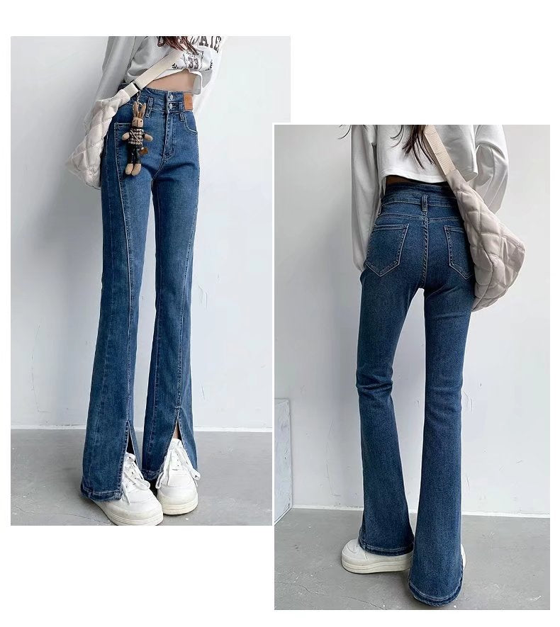 Stylish Trendy High Waist Stretch Slim Wide Leg Flared Boot Cut Denim Pants Jeans