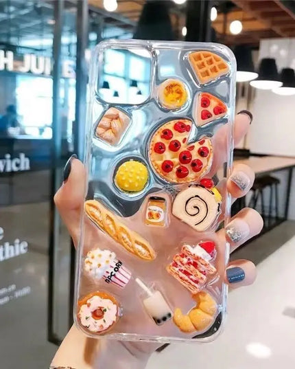 Creative Food-themed Cake Pizza Noodles Cute Phone Case Cover for iPhone 15 14 13 12 11 Pro Max Plus Mini