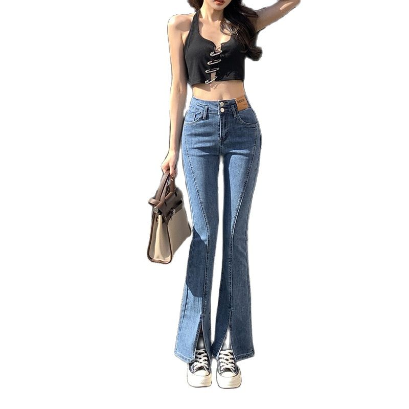 Stylish Trendy High Waist Stretch Slim Wide Leg Flared Boot Cut Denim Pants Jeans