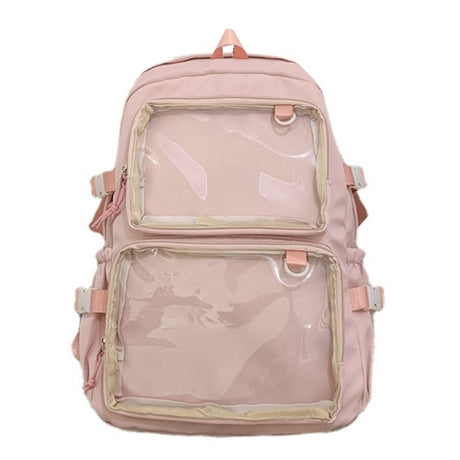 Cute Solid Large Clear Front Pockets Pin Display School Fashion Ita-bag Backpack
