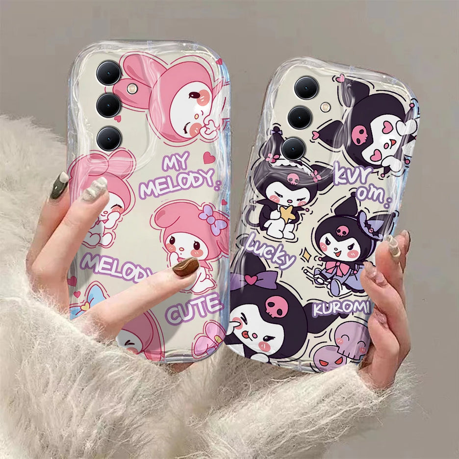 Cute My Melody & Kuromi Cartoon 3D Wave Transparent Clear Phone Case for Samsung Galaxy