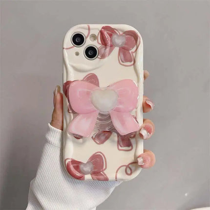Beautiful Pink Bow Design Beaded Wristlet Strap Phone Case for Samsung Galaxy