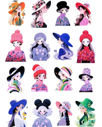 16pcs Adorable Character & Girl Doodle Scrapbooking DIY Craft Decor Journal Stickers