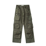 Stylish Multi-Pocket Cargo Pants Retro Street Fashion High Waist Wide Legs Casual Jeans