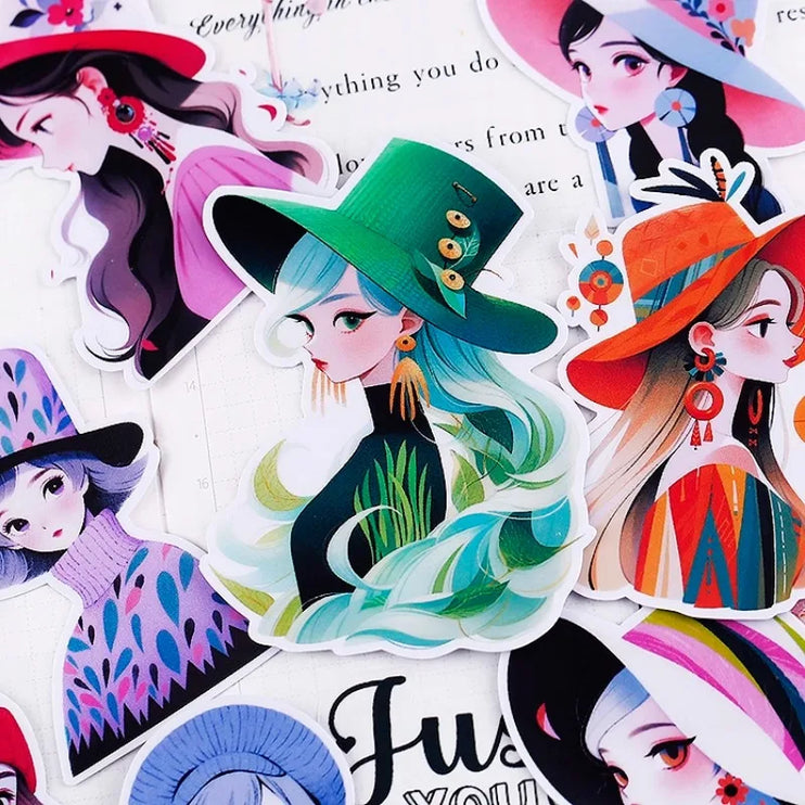 16pcs Adorable Character & Girl Doodle Scrapbooking DIY Craft Decor Journal Stickers