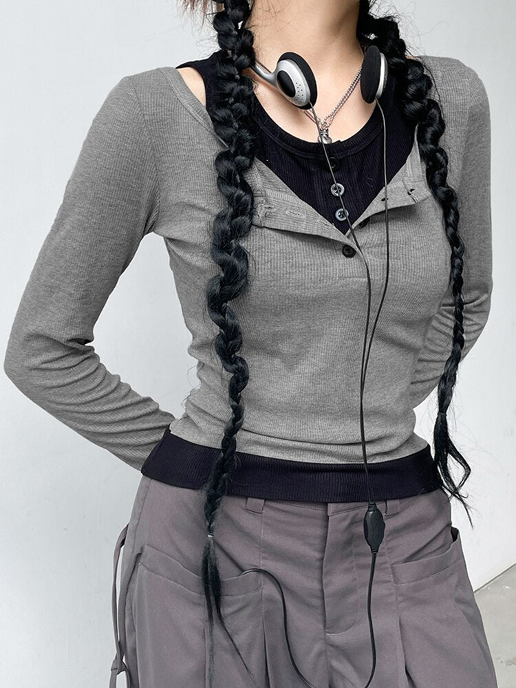 Basic Casual Streetwear Knit Long Sleeves Fashion Crop Top
