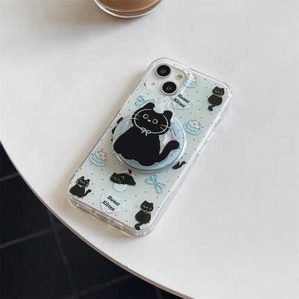 Cute Black Cat Magnetic Holder Stand MagSafe Phone Case Cover for iPhone - Accessoriesforever