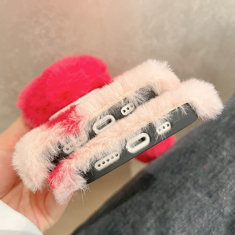 Beautiful Love Heart Design Fluffy Fur Plush iPhone Protective Phone Case Cover