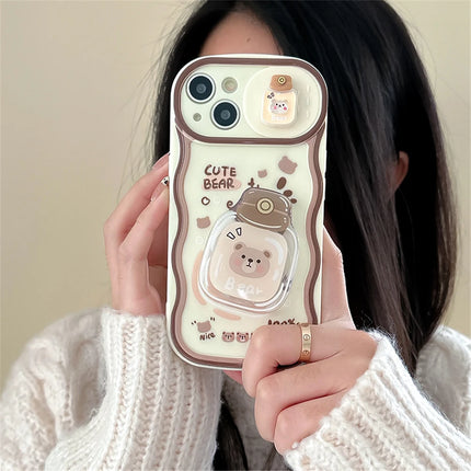 3D Cute Bear Bunny Camera Slider Phone Case Cover for iPhone 15 14 13 12 11 Pro Max Plus